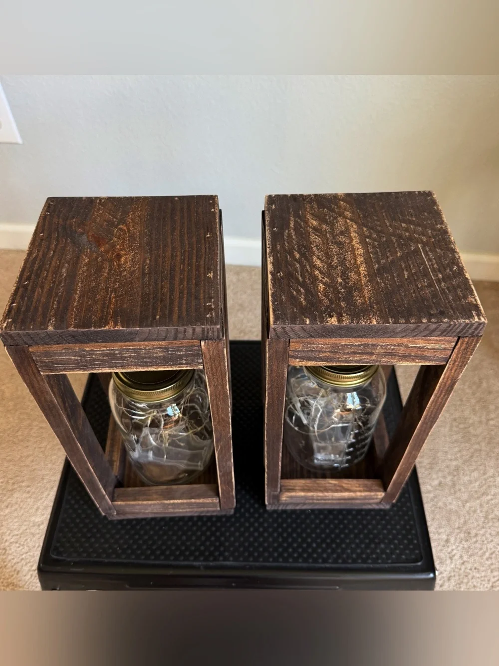 Solid Wood Fairy Lights Lantern Set of Two Handmade